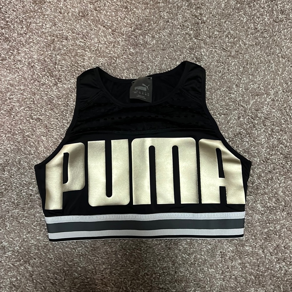 Puma sports bra black gold size M